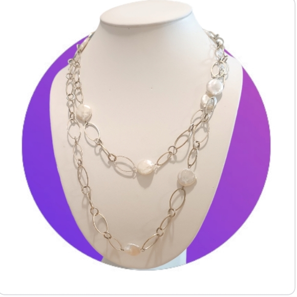 Rosy White FWP Fresh Water Blister Pearl Oval Link Vintage Necklace. - Picture 6 of 6